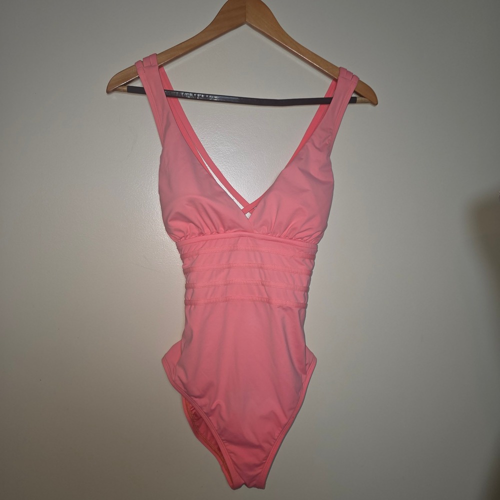 La Blanca Pink V-Neck One Piece Swimsuit